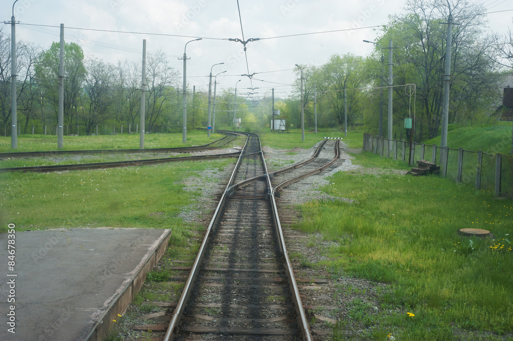 Fototapeta premium Perspective view on many railway track lines