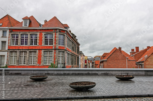 Tournai houses in a cloudy morning, Belgium
