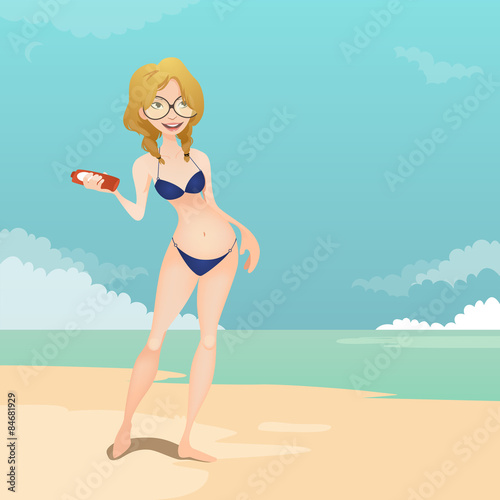 Girl in the beach with sun cream