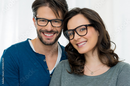 Happy couple with specs photo