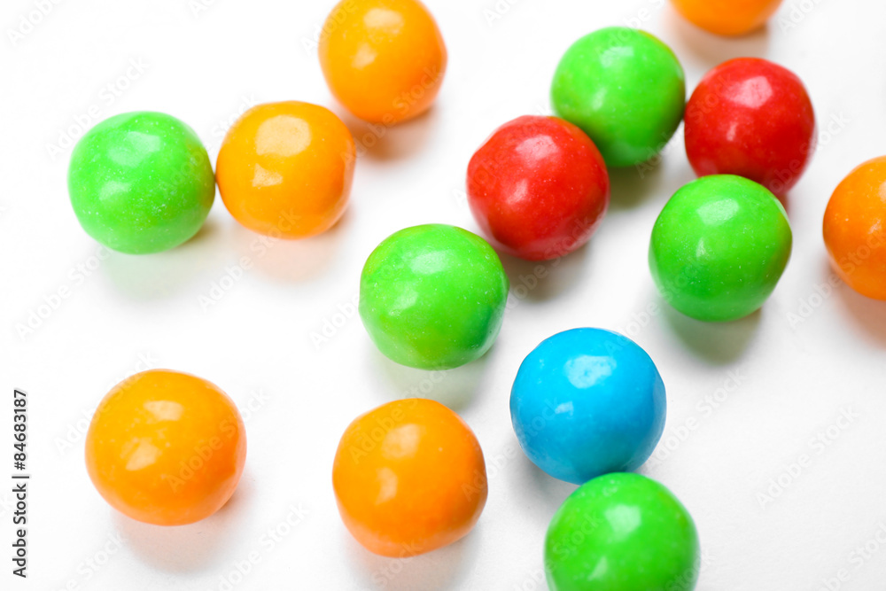 Closeup colorful candies on white background Closeup colorful candies on white background
