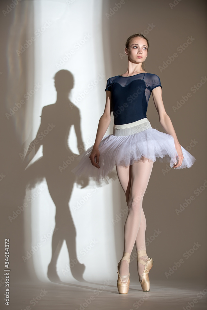 Fototapeta premium Full growth portrait of the graceful ballerina in a studio 