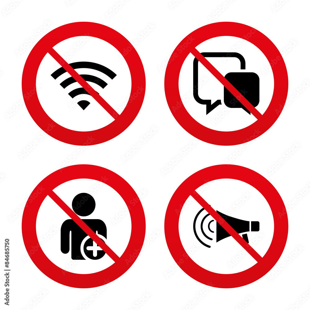 Wifi and chat bubbles. Add user, megaphone. Wifi and chat bubbles. Add user, megaphone.