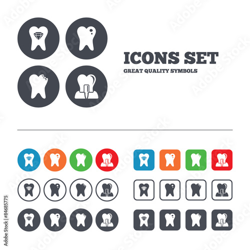 Dental care icons. Caries tooth and implant.