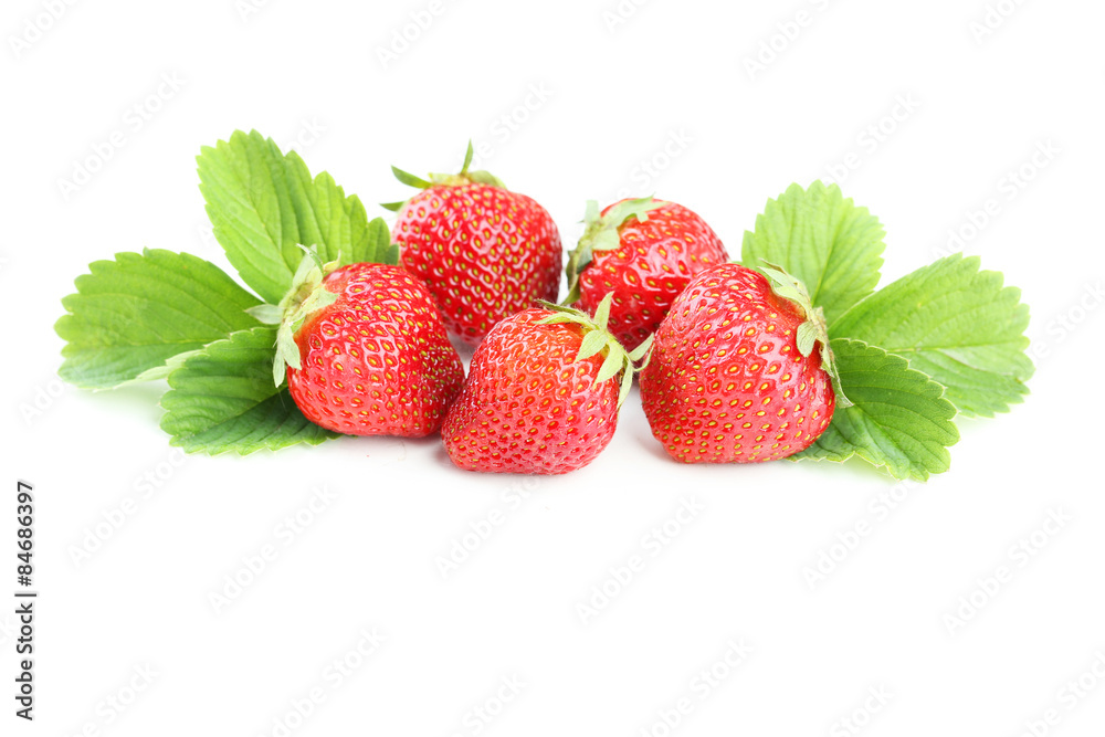 Strawberries berries with leaves isolated on white Strawberries berries with leaves isolated on white