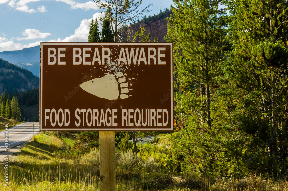 Obraz premium Bear Aware sign in remote area