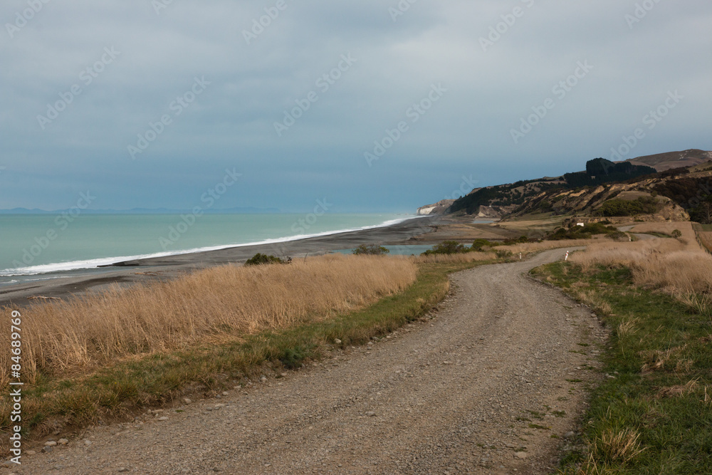 Countryside road along ocean shore