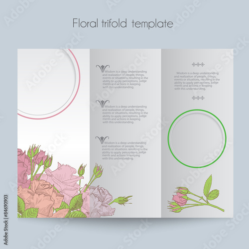 Floral roses template, tri-fold, mockup for brochure, menu