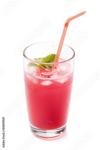Glass of fresh juice made of watermelon, isolated on white background