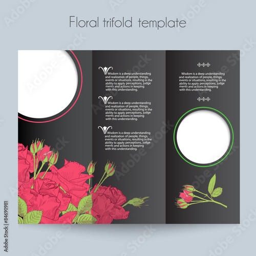 Floral roses template, tri-fold, mockup for brochure, menu