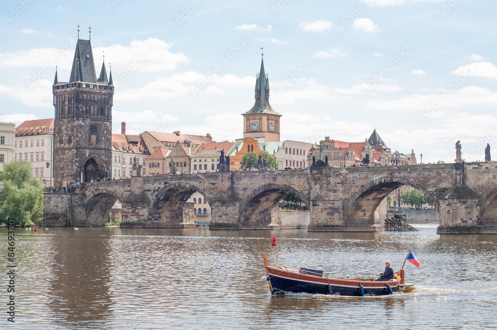 beautiful views of Charles Bridge of Prague in a sunny day