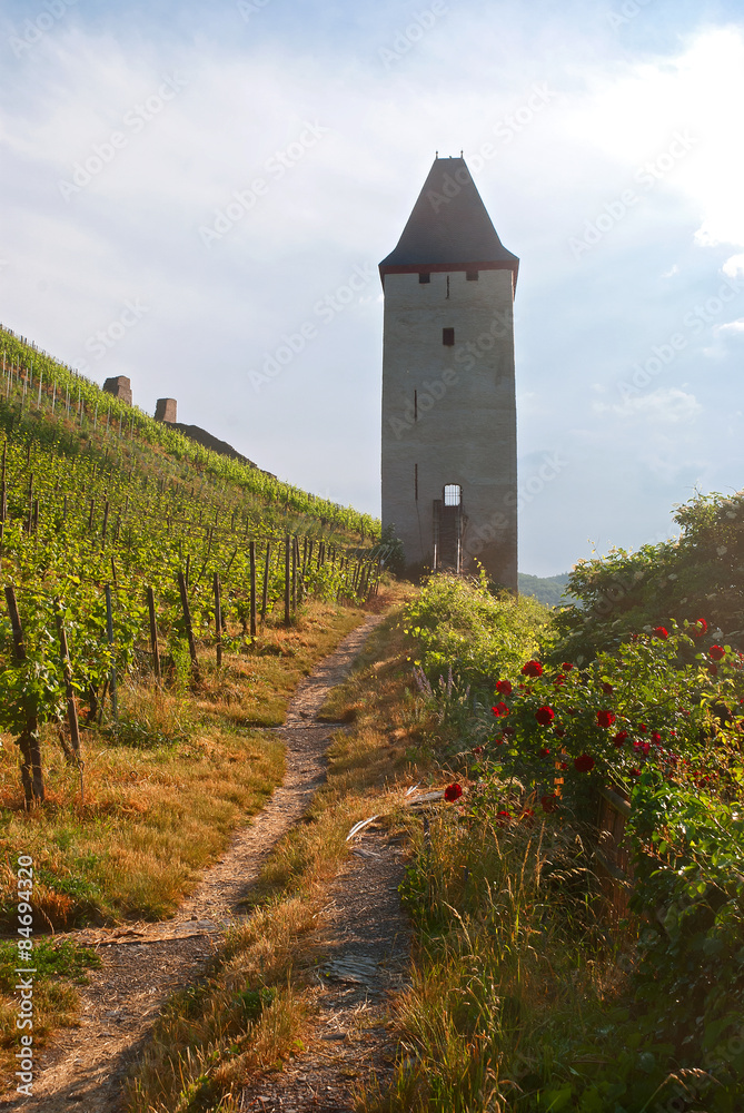 Der romantische Postenturm im Weinberg über Bacharach am Rhein