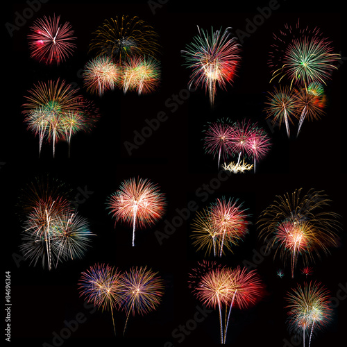 Set of colorful fireworks light