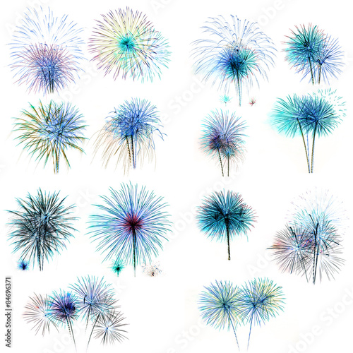 Set of colorful fireworks light on white background