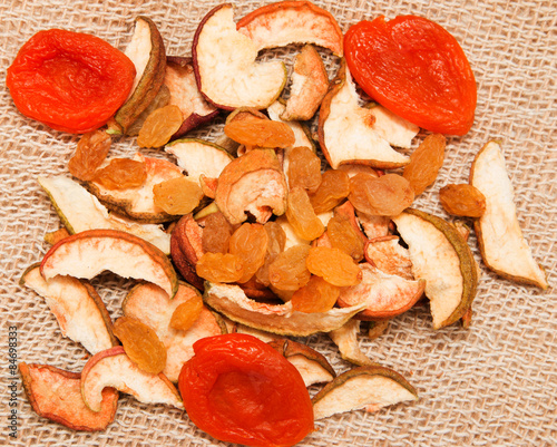 dried fruits on burlap background