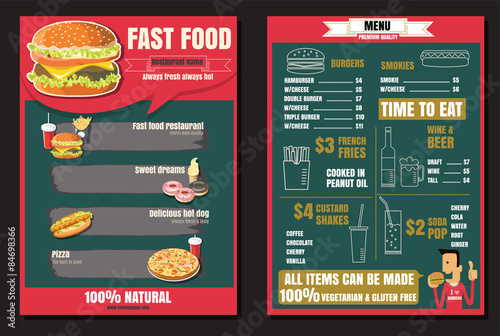 Brochure or poster Restaurant fast foods menu with people vector
