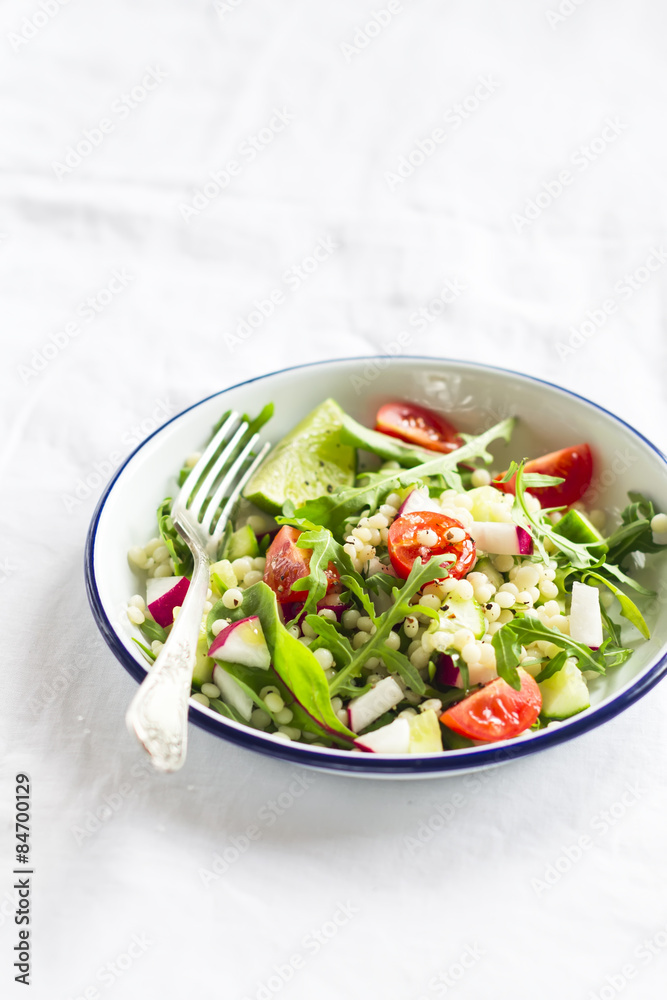 fresh salad with cherry tomatoes, arugula, radish and cucumber fresh salad with cherry tomatoes, arugula, radish and cucumber