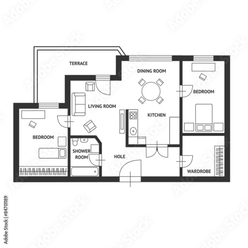 Vector Architect plan with a furniture Flat Design