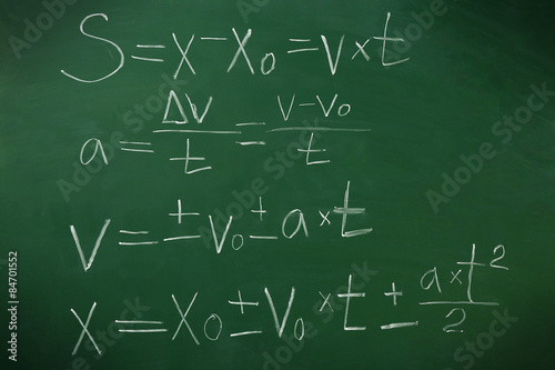 Physics formulas on blackboard background
