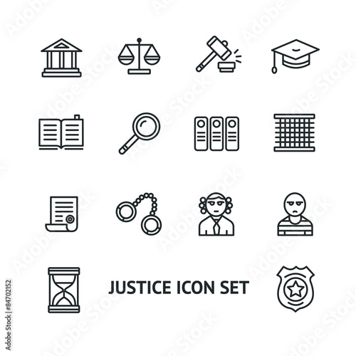 Vector justice law outline icon set