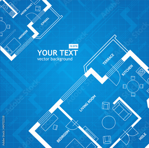 Vector plan blue print. Architectural background.  Flat Design