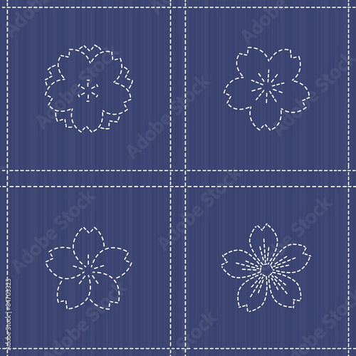 Endless texture. Japanese Embroidery Ornament with  blooming sak