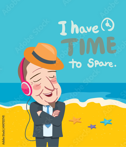 Summer holidays vector illustration,flat design business man and music concept
