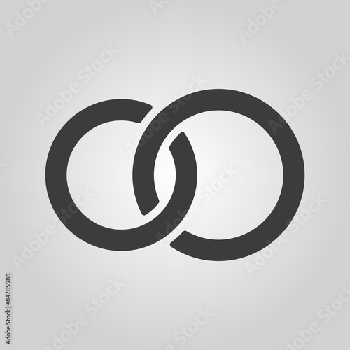 The United wedding ring icon. Marriage and glans symbol. Flat