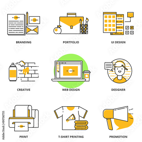 Branding, corporate identity and design vector icons set: brandi