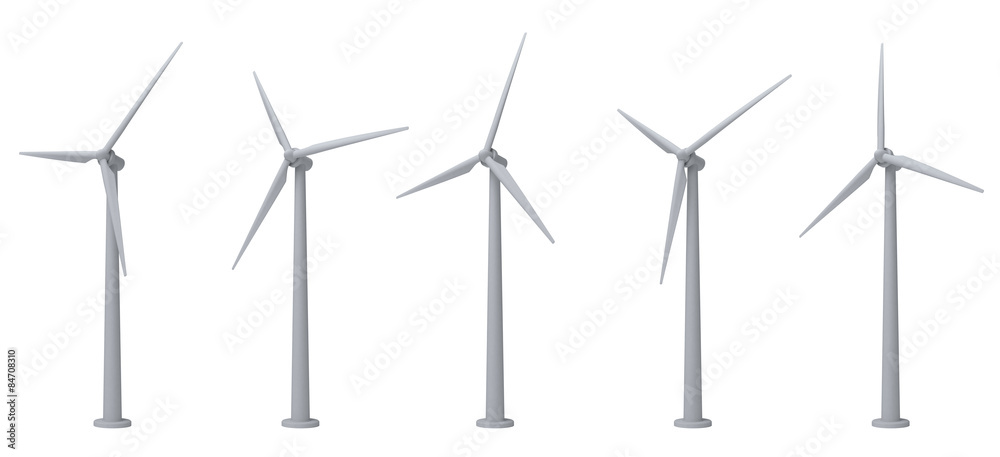 wind turbines isolated on white background - obrazy, fototapety, plakaty 