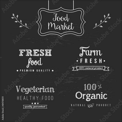 Set of food design elements on the chalkboard background