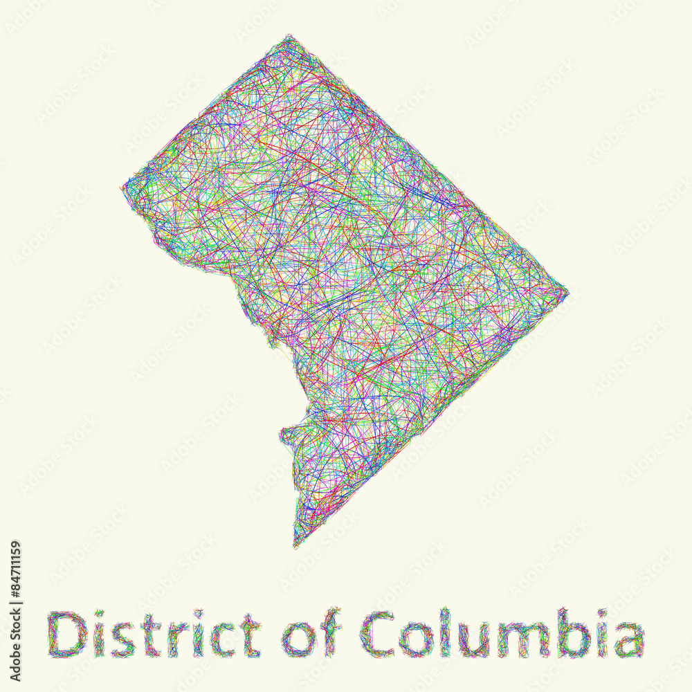 District of Columbia colorful line art map District of Columbia colorful line art map
