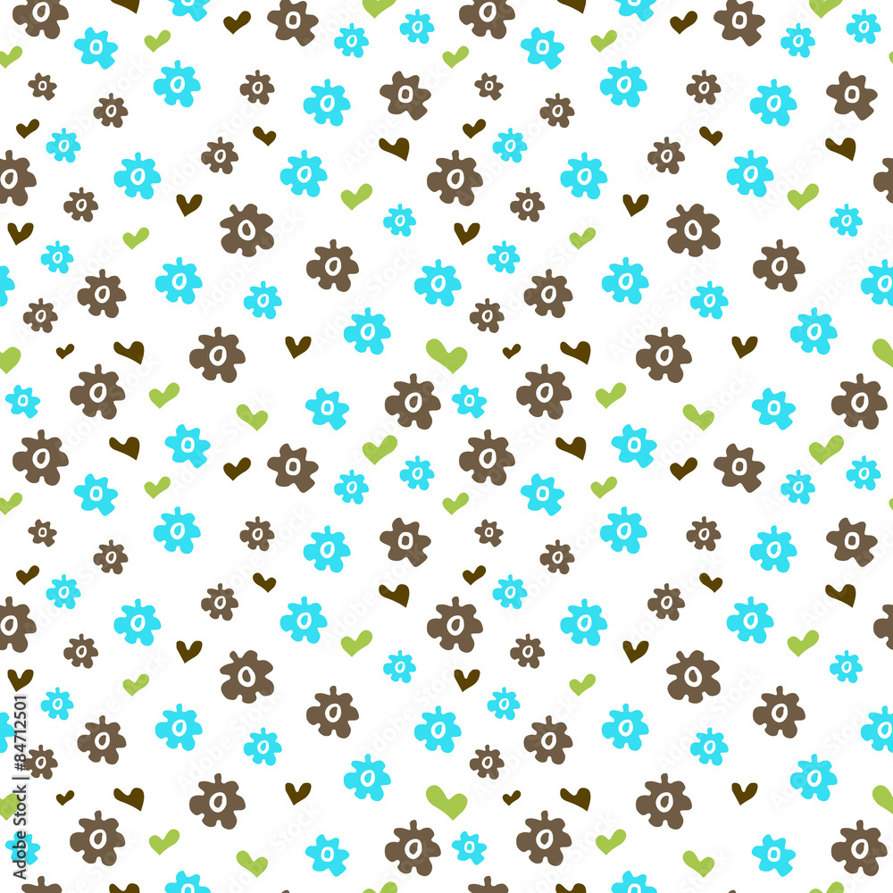 Seamless pattern with colored flowers and hearts. Simple style Seamless pattern with colored flowers and hearts. Simple style
