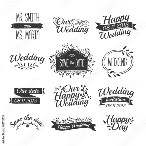 Set of wedding vintage retro logos, signs, labels, stickers