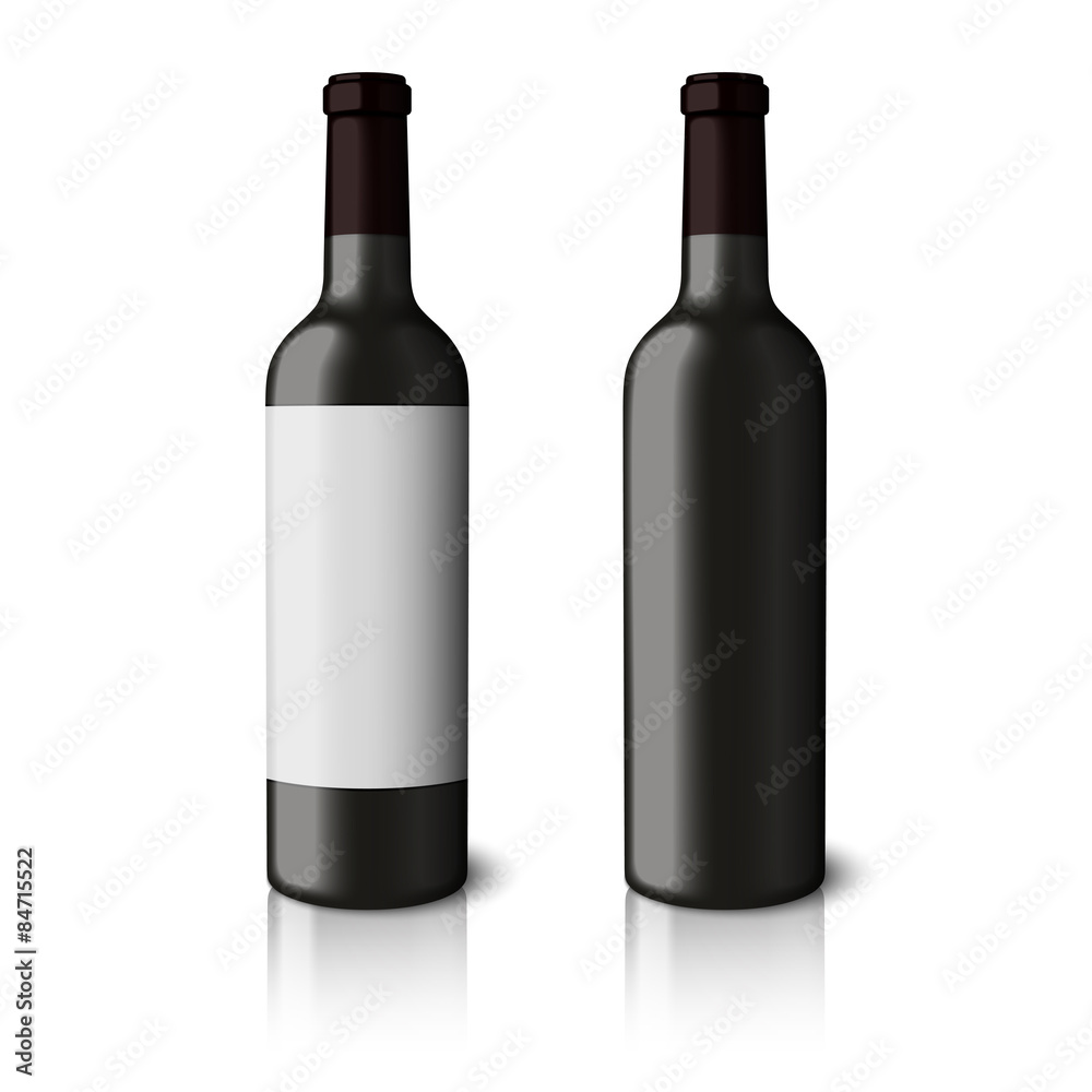 Two blank black realistic bottles for red wine isolated on white Two blank black realistic bottles for red wine isolated on white