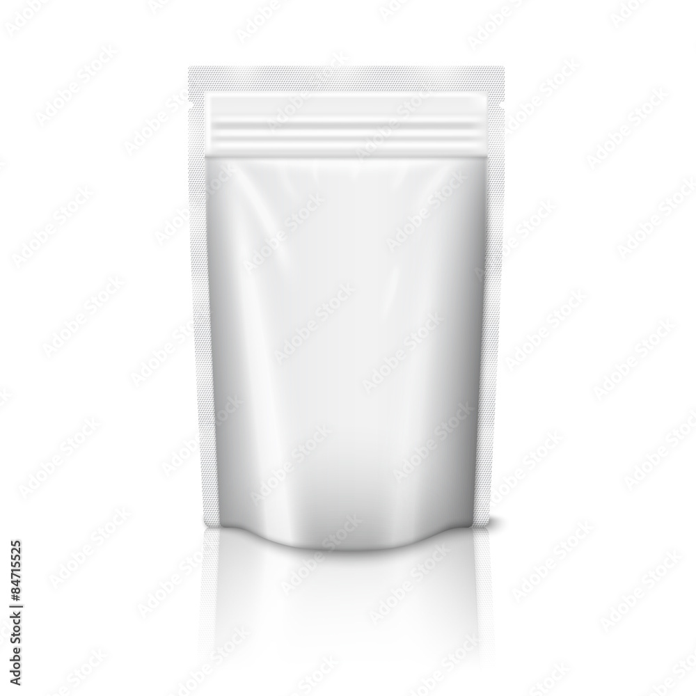 Blank realistic plastic zipped pouch isolated on white