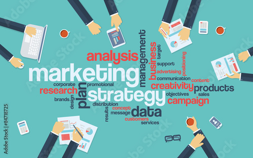 Marketing strategy concept infographics. Word cloud with