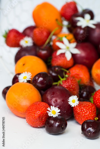 Summer Berries and Fruits cherries  strawberries  plums  apricot