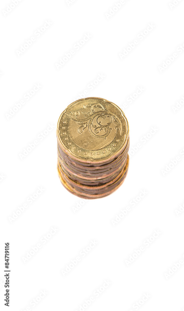 Malaysian coins over white background Malaysian coins over white background