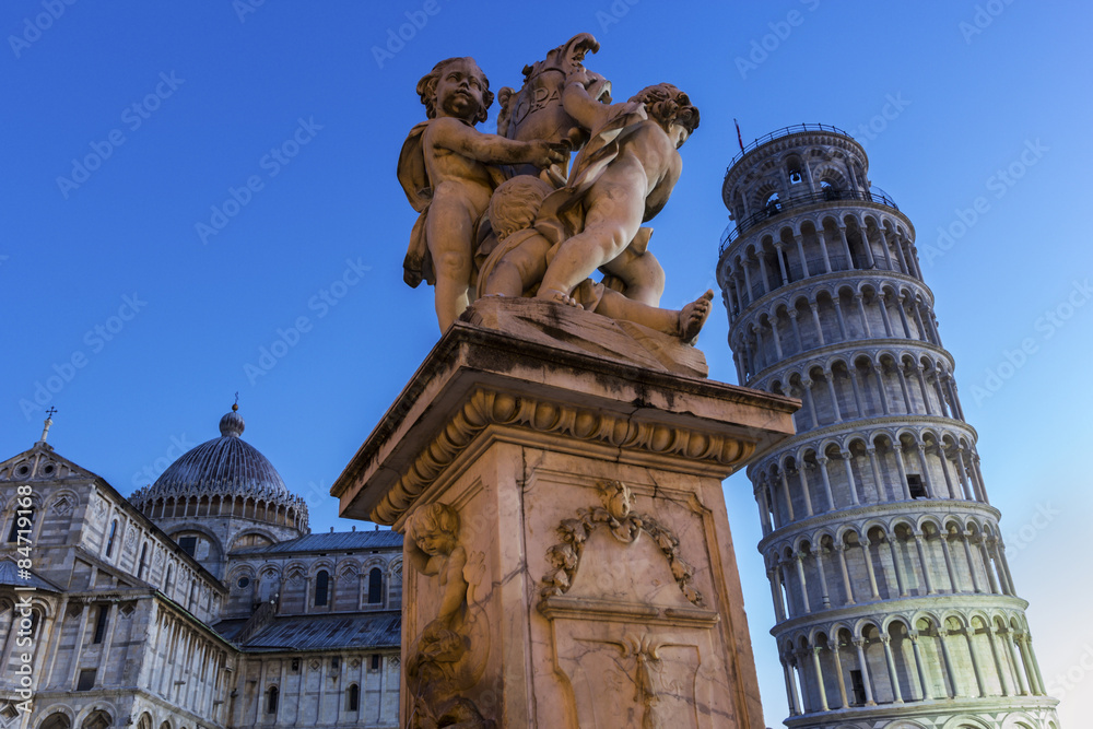 Statue of Angels near Leaning Tower and Cathedral of Pisa