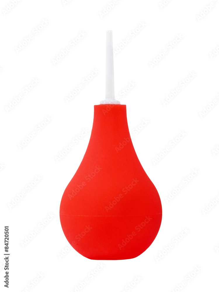 Red medical enema.Isolated. Red medical enema.Isolated.