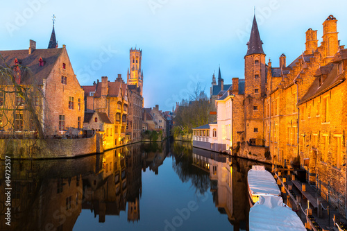 Bruges, Belgium at dusk.