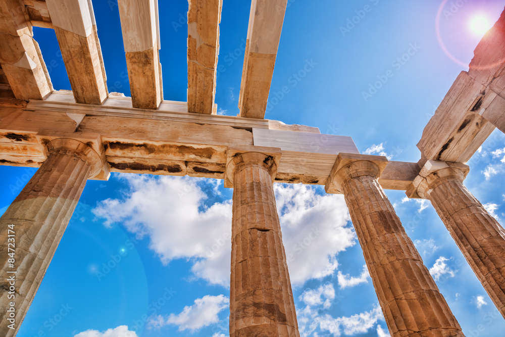 Temple on Acropolis against azure sky in Athens, Greece