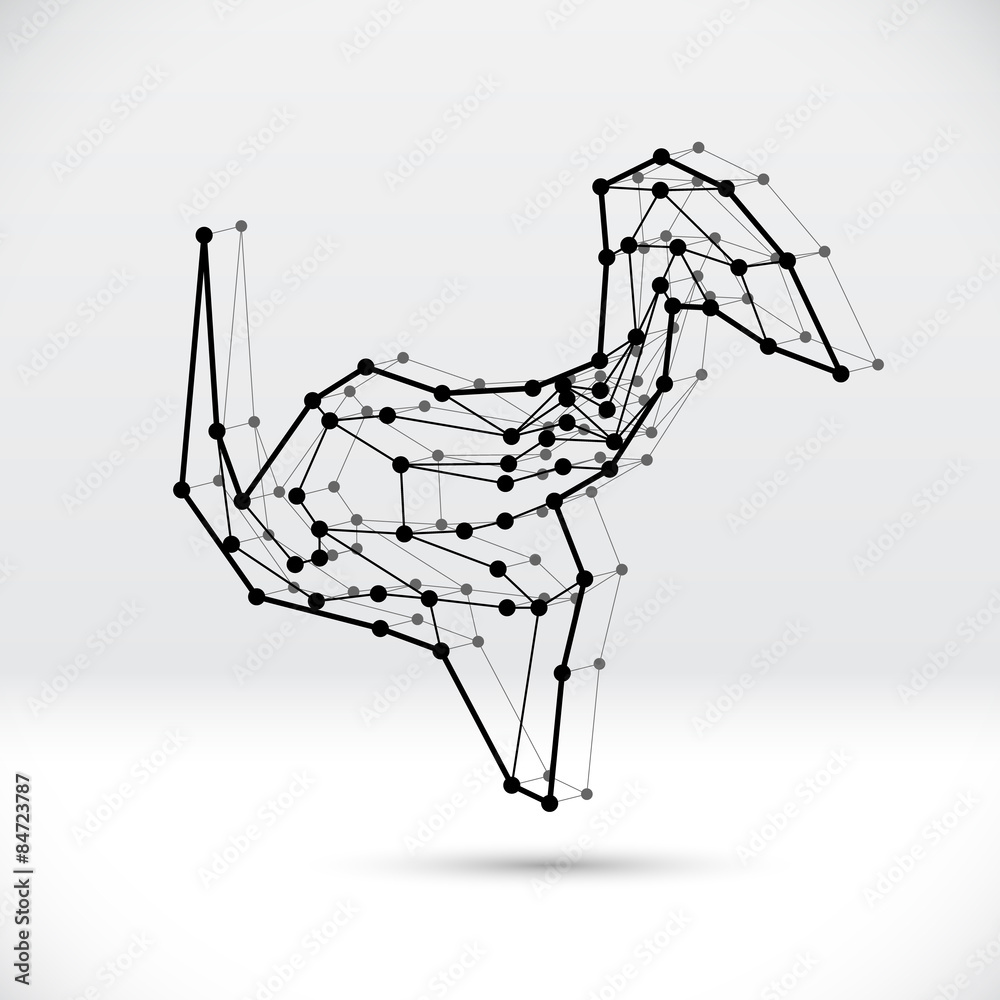 Abstract 3D wireframe shape with connected structure
