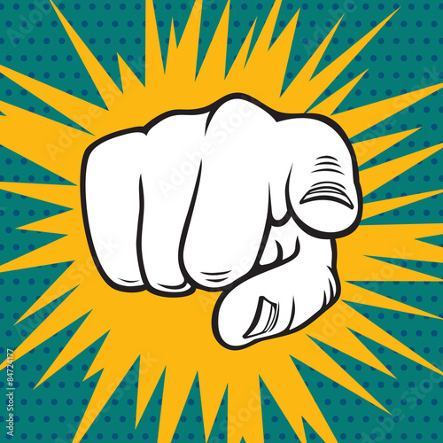 Hand pointing pop art vector illustration