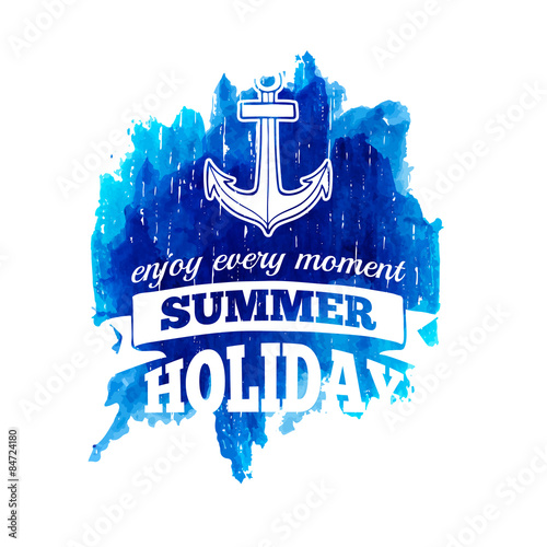Sign, label, logo or emblem of summer holidays with an anchor on