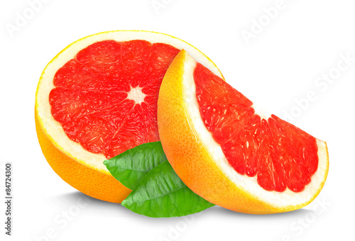 grapefruit and slice isolated on white