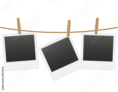 retro photo frame hanging on a rope with clothespin vector illus