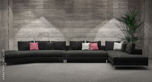 Modern windowless living room interior