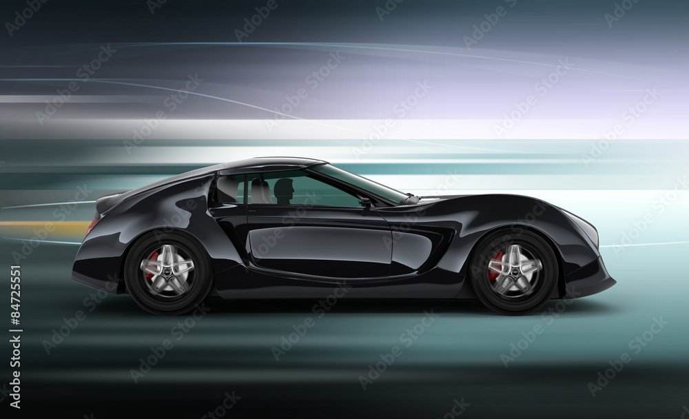 Side view of sports car with motion blur background. Side view of sports car with motion blur background.
